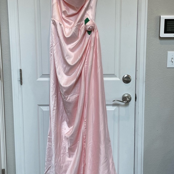 Unique Vintage 1950s Pink  Satin Strapless Enchanted Evening Gown with Rosette # - Picture 6 of 9